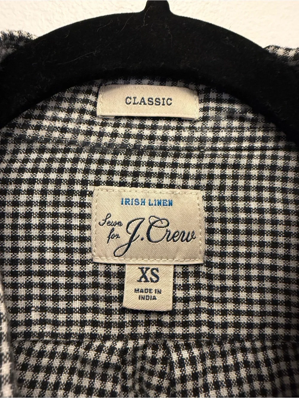 J.Crew Men's 100% Linen Black White Gingham Check Button Down Shirt Size XS